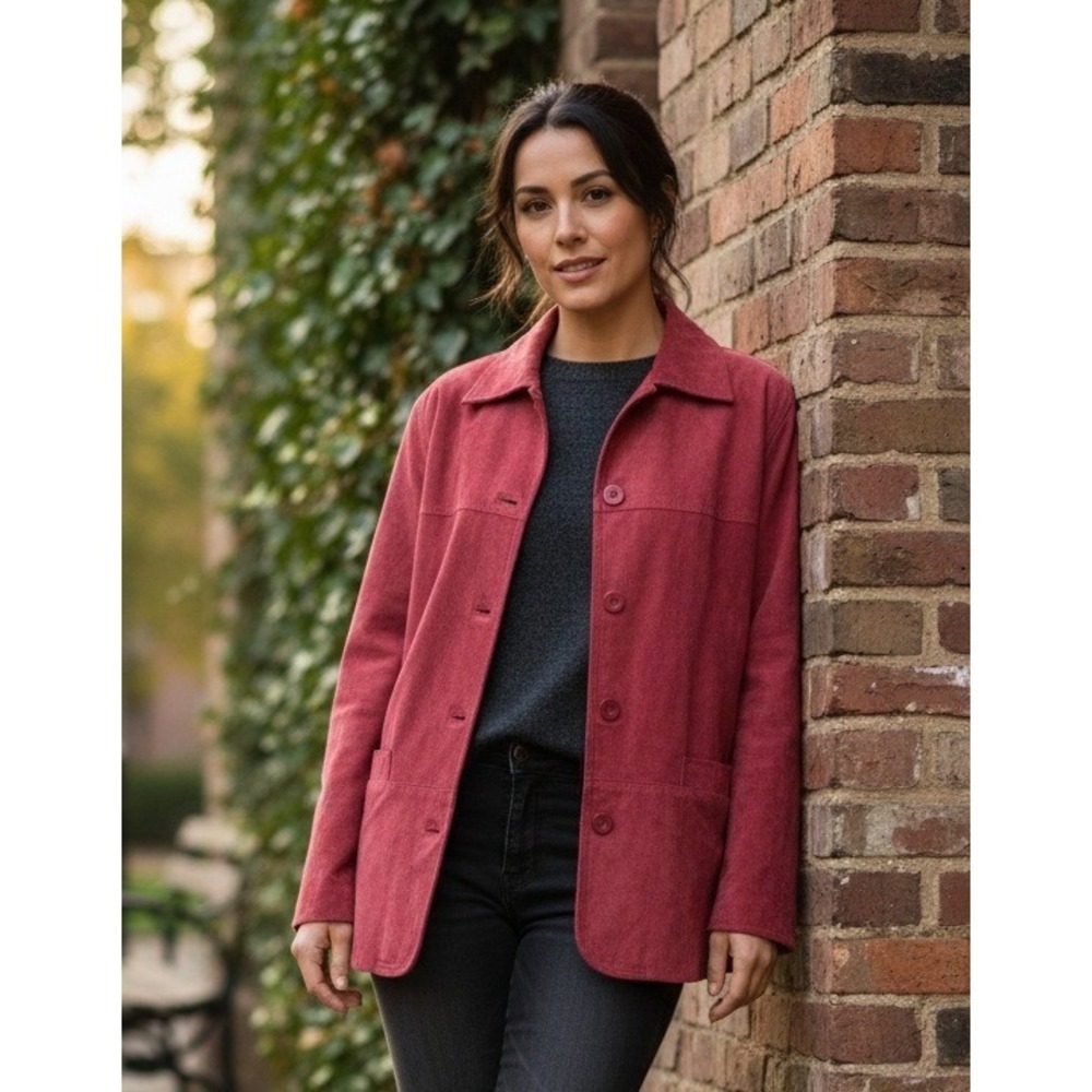 St. John's Bay Leather Suede Jacket Women's Sz M Red Barn Coat Authentic Classic